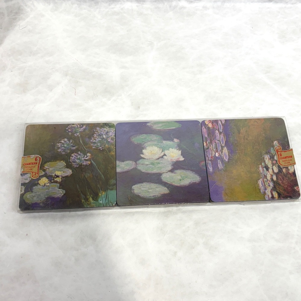 Vintage Claude Monet Impressionist Art Coasters Set of 6 Genuine Cork Backed